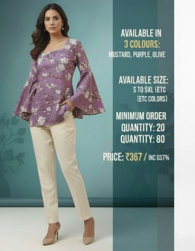 Ladies Umbrella Sleeve Rayon Printed Top