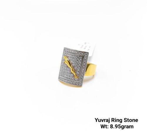 22KT New Design Gold Yuvraj Ring Stone