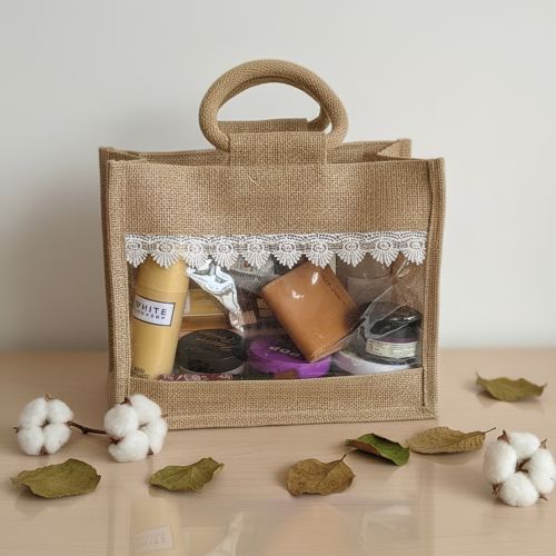 Plain Jute Windows Gift Bag, Overall Dimension : 10x12x4 Inch