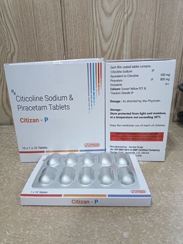 Citizan P Citicoline Sodium Piracetam Tablet, Packaging Type : Box