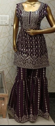 Party Wear Ladies Sharara Suits, Pattern : Embroidered