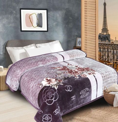 Polyster Purple Printed Mink Double Bed Blanket, Weight : 4 Kg