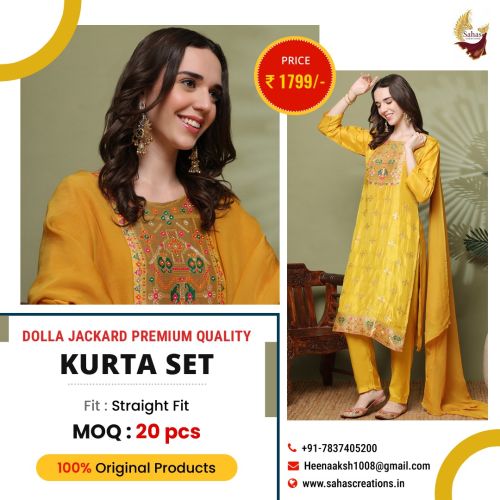 Dolla Jackard Premium Quality Kurta Set, Length : Knee Long