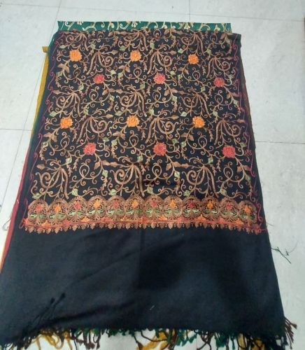 Ladies Black Embroidered Kashmiri Pashmina Shawl Casual Wear