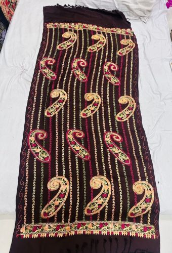 Ladies Brown Embroidered Kashmiri Pashmina Shawl Casual Wear