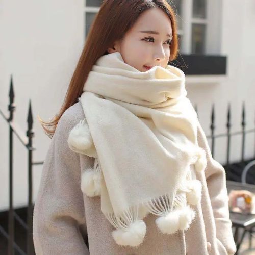 Woolen Ladies Plain POM-POM Winter Scarf, Color : White Casual Wear