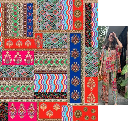 Polyester Printed Ladies Suit Fabric, Color : Multicolor