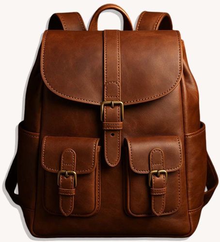 Plain Brown Leather Backpack