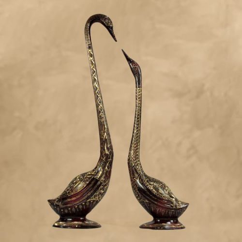 Polished Brass Decorative Swan Pair Showpiece