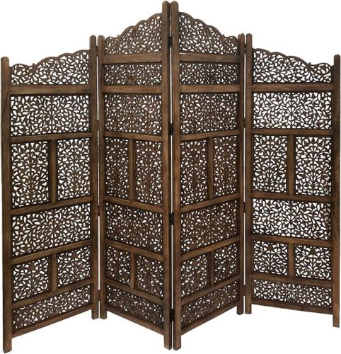 Hand Carved Foldable 4 Panel Wooden Partition