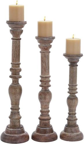 Polished Wooden Pillar Candle Holder, Color : Brown for Decorative
