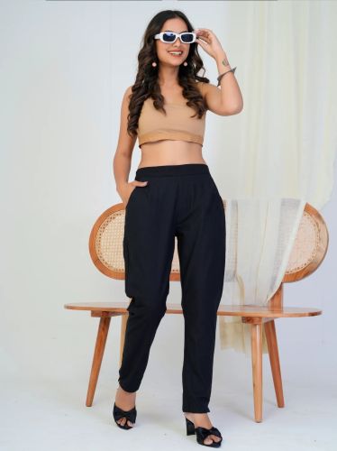 Black Comfortable Women Cotton Pant Formal, Casual, Everyday Wear