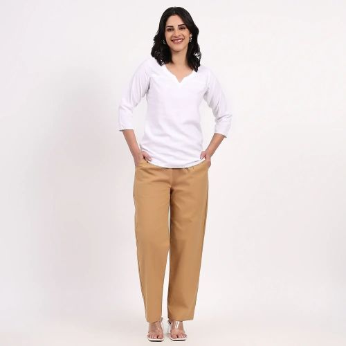 Brown Wide Leg Cotton Pant Formal, Casual, Everyday Wear