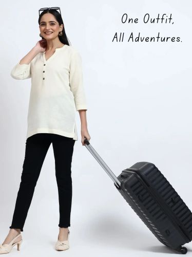 Solid Classic Linen Cotton Ladies Short Kurti