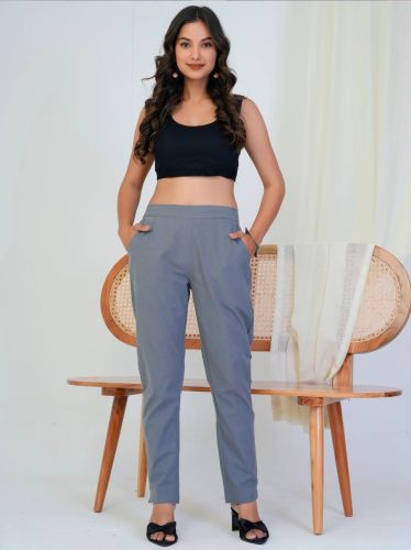 Grey Comfortable Women Cotton Pant Formal, Casual, Everyday Wear