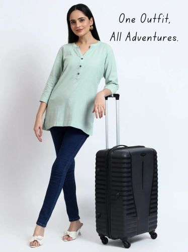 Mint Green Linen Cotton Ladies Short Kurti