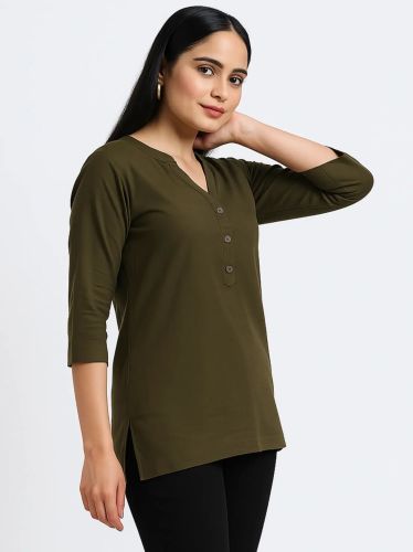 Olive Green Black Linen Cotton Short Kurti Pant Set
