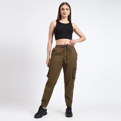 Olive Green Women Cotton Cargo Jogger, Length : Ankle Length