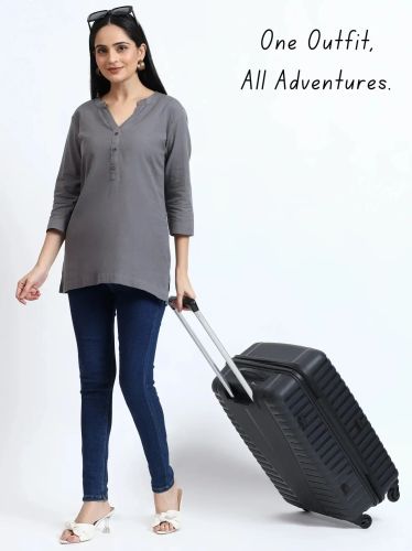 Stone Grey Linen Cotton Ladies Short Kurti