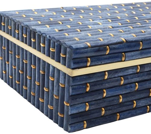 Matte Stone Dyed Blue Bone Brass Decorative Crafted Box Set