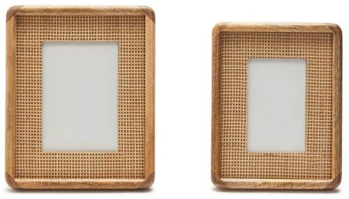 Decorative Wooden Rattan Photo Frame Set, Color : Light Brown Beige