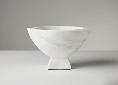 Marble Pedestal Accent Bowl, Color : White With Natural Grey Veins