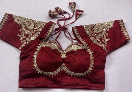 Silk Bridal Maroon Embroidered Blouse Wedding