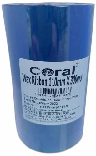 Plain 110mmx300m Coral Wax Ribbon, Color : Black, Length : 300MTR