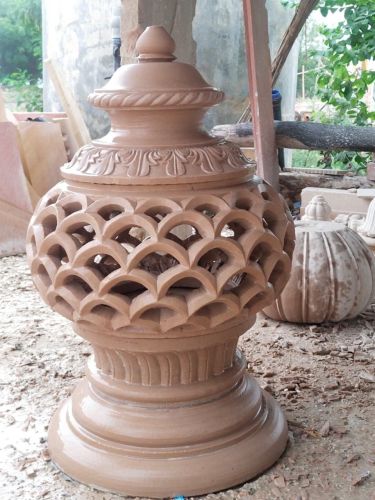 Stone Antique Ceramic Terracotta Lotus Cutout Dome Lamp