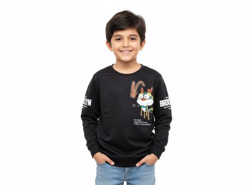 Cotton Black Boy Full Sleeve T Shirt, Pattern : Printed Casual Wear