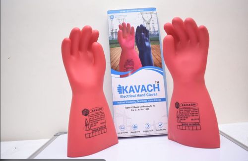 Rubber Electrical Hand Gloves (Kavach), Color : Pink M, XL