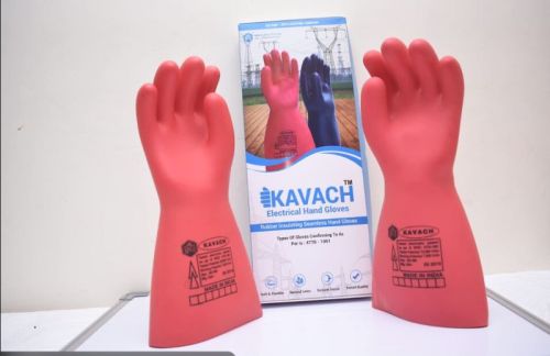 Rubber Electrical Hand gloves- Kavach, 33KV, Color : Pink M