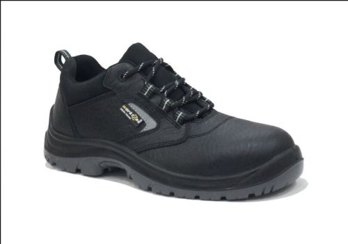Grain Smooth Leather PU Safety Shoes, Color : Black