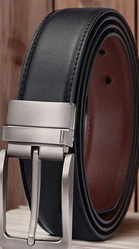 Matte Finish Plain Mens Reversible Leather Belt, Color : Black
