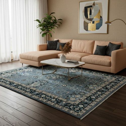 Viraaj Traditional Hand Knotted Blue & Teal Carpet