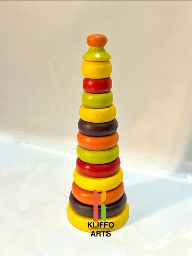 Paint Coated Wooden Stacking Ring Toy, Color : Multicolor