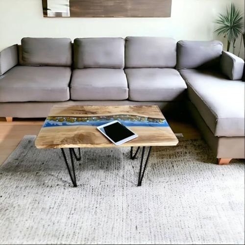 Reclaimed Wood Epoxy Resin Live Edge Dining Table, Brand Name : Sack