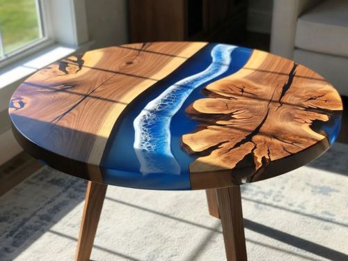Acacia Natural Wood Polished Luxury Epoxy Resin Dining Coffee Tables