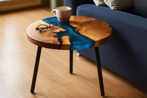 Polished Natural Wooden Luxury Epoxy Round Coffee Table
