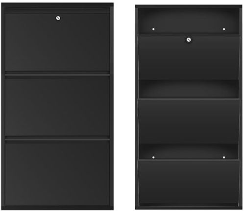 3 Door Brown 21 Inch Wall Mounted Modern Metal Shoe Rack