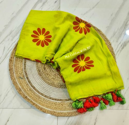 Mul Cotton Sunflower Embroidery Sarees Party Wear