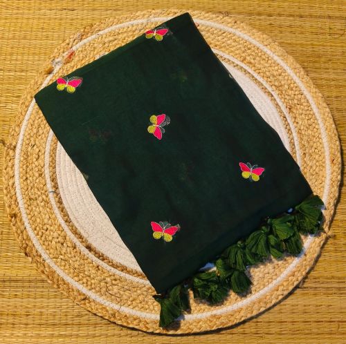 Pure Mal Cotton Butterfly Embroidery Sarees Party Wear