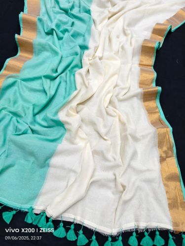 Plain Pure Mulmul Cotton Dual Tone Sarees, Color : Multicolor