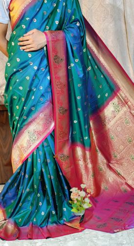Printed Soft Katan Silk Sarees, Color : Multicolor Party Wear