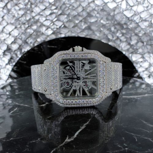 Rich Look Moissanite Diamond Studded Watch, Color : Silver