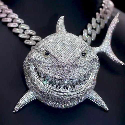 Shark Silver Iced Out Pendant, Packaging Type : Box