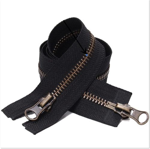 Polished Metal Zipper Two Way Open End, Color : Black