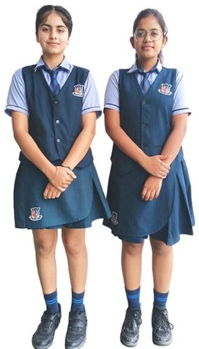 Polyester Cotton Blend Girls School Uniform, Color : Navy Blue