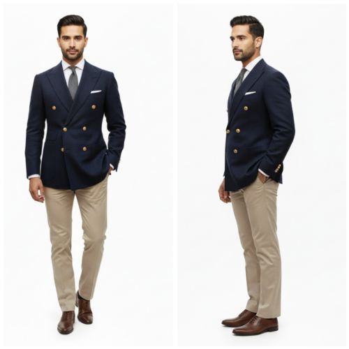 Mens Cotton Blue Single Brested Formal Blazer