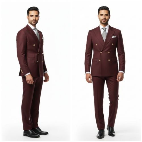 Mens Party Wear Maroon Cotton Two Piece Suit